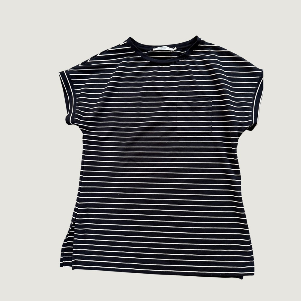 Contemporaine par Simons‎ Womens Navy Blue White Striped Pocket T-Shirt Size M